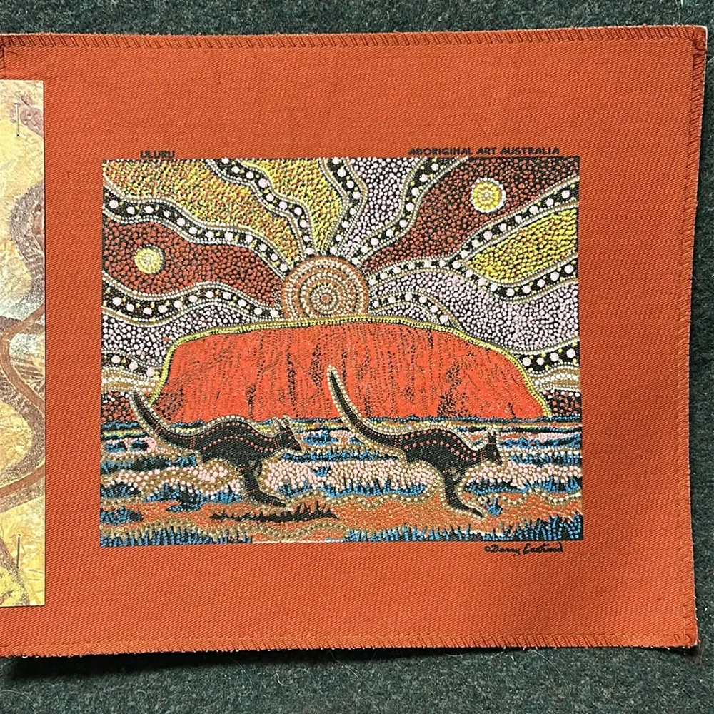 Uluru Aboriginal Art AUSTRALIA PRINT + Survival of the Kangaroos on Cotton Mat
